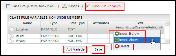 Class Group screen Class Rule Variables Security Class Group screen Class Rule Variables Security